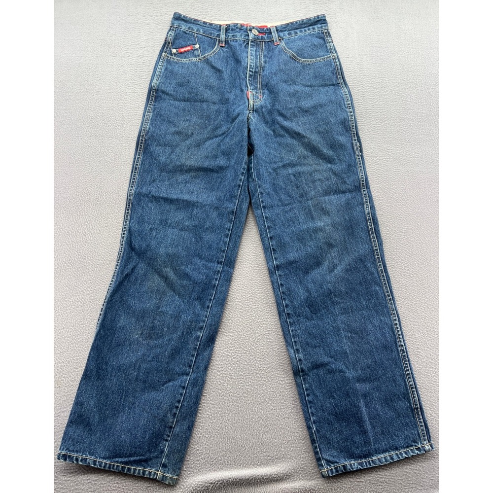 Vintage Ecko Unltd Jeans Men's 30 Blue Wide Leg Red Stitch 90s Denim Foundry
